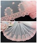 7" 1Y Embroidered Floral Tulle Lace Trim Ivory White Beige Peach Happy Way 