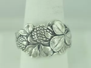 Solid 925 Sterling Silver Clover Flower Floral Adjustable Spoon Ring - Picture 1 of 6