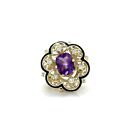 Gorgeous! 12mm Oval Amethyst & Diamond Flower Style Ring - 14k Yellow Gold 