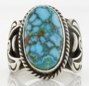 7.75 - Natural Birdseye Kingman Turquoise Ring By Navajo Artist Albert Jake - Picture 1 of 5