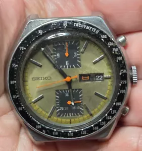 SEIKO 6138-0030 Automatic Watch Vintage Mens Chronograp KAKUME Speed-Timer Beige - Picture 1 of 10