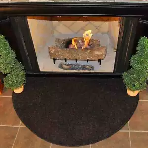 Flame 4' Half Round Polyester Fireplace Rug - Black - Picture 1 of 4