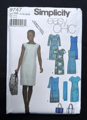 Simplicity 9747 Misses Dress, Bag, Scarf -Easy Chic 2001 Pattern 6-8-10-12 Uncut - Image 1 of 2