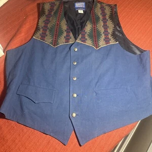 Pendleton High Grade Western Wear Blue Button Vest Denim Men's Size Small - Picture 1 of 8