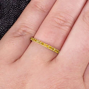 ANILLO APILABLE GRANATE AMARILLO MANDARÍN DE ORO 14K BANDA DE ETERNIDAD COMPLETA BODA DELGADA - Imagen 1 de 7