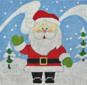 Needlepoint Handpainted Raymond Crawford Snowy Santa 8x8 - Picture 1 of 4