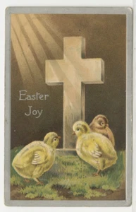 Ostern Postkarte Sonne scheint am Kreuz & Kükenbaby geprägt Vintage um 1910 G12 - Bild 1 von 2