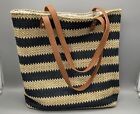 NWOT Jewell by Thirty One Large Navy/Straw Striped Tote Bag w/ Cell Phone Pocket