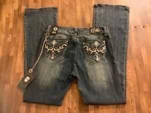 NWT Cello Woman’s Bootcut Flare Jeans, Sz 13 (33x34) Rhinestone Pockets Stretch - Picture 1 of 12