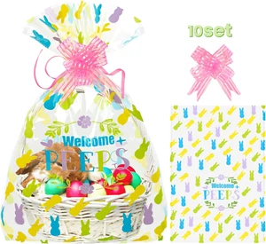 10 Pcs Easter Basket Bags, 16X24 Inch Large Cellophane Bag with 10 Pcs Pull Bow - Picture 1 of 7
