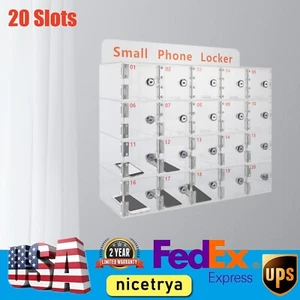 20 Slot Clear Acrylic Cell Phone Locker Cabinet Box W/Keys Freestand/ Wall Mount - Picture 1 of 13