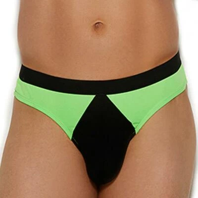 Tanga para hombre verde neón negro ropa interior elástica descarada espalda 82324 Foto 1 de 3