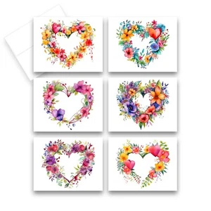 12 All Occasion Greeting Cards Blank with envelopes - Floral Heart ( 2 of Each ) - Picture 1 of 9