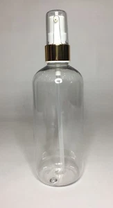 Empty 300ml PET Clear Plastic Boston Bottle + Shiny Gold Serum Pump *ANY AMOUNT* - Picture 1 of 2