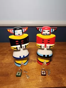 Ceramic Pottery Zuni Hopi Indian Kachina Doll Piggy Bank Figures Japan RARE PAIR - Picture 1 of 20