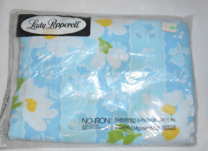 Lady Pepperell TWIN FITTED SHEET for 39"x75" Mattress  Blue Floral - NIP Vintage