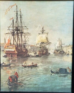GERAHMTE Reproduktion Öl-Leinwand Caspar van Wittel - "Bucht Richtung Canal Grande" - Bild 1 von 4