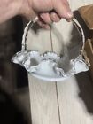 Fenton White Milk Glass Basket Hobnail Crimped Ruffled Edge 