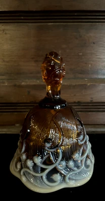 Vintage Fenton Art Glass Lily Of The Valley Amber Opalescent Glass Bell  - Image 1 of 4