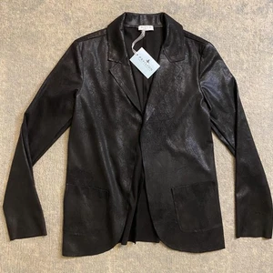 Chaqueta Blazer Suzy D London Para Mujer Grande Negra Ópalo Imitación Cuero Elástica - Imagen 1 de 9