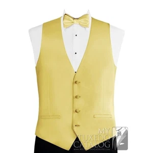 Modern Solid Twill Tuxedo Vest and Bow Tie in Shades of Yellow and Gold - Picture 1 of 4