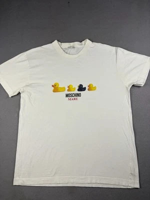 Camiseta Moschino De Colección Para Hombre Grande Blanca Manga Corta Pato Gráfico Italia Años 90 Foto 1 de 4
