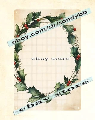 Wreath Plaid Tin Sign Rustic Holiday Border Design - Image 1 of 4