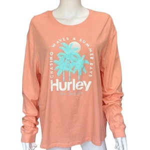 Hurley Peach Long Sleeve Graphic Tee 100% Cotton Womens Size XL - Picture 1 of 5