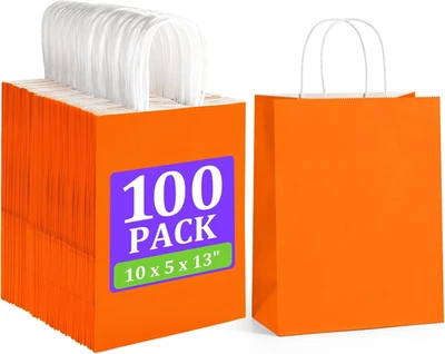 Bolsas de regalo naranja 10X5X13 pulgadas 100 piezas bolsas de papel Kraft grandes a granel para Halloween,  Foto 1 de 4
