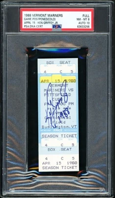 Ken Griffey Jr. Signed April 15, 1988 Vermont Ticket PSA 8 Sig 10 1988 PSA/DNA - Image 1 of 2