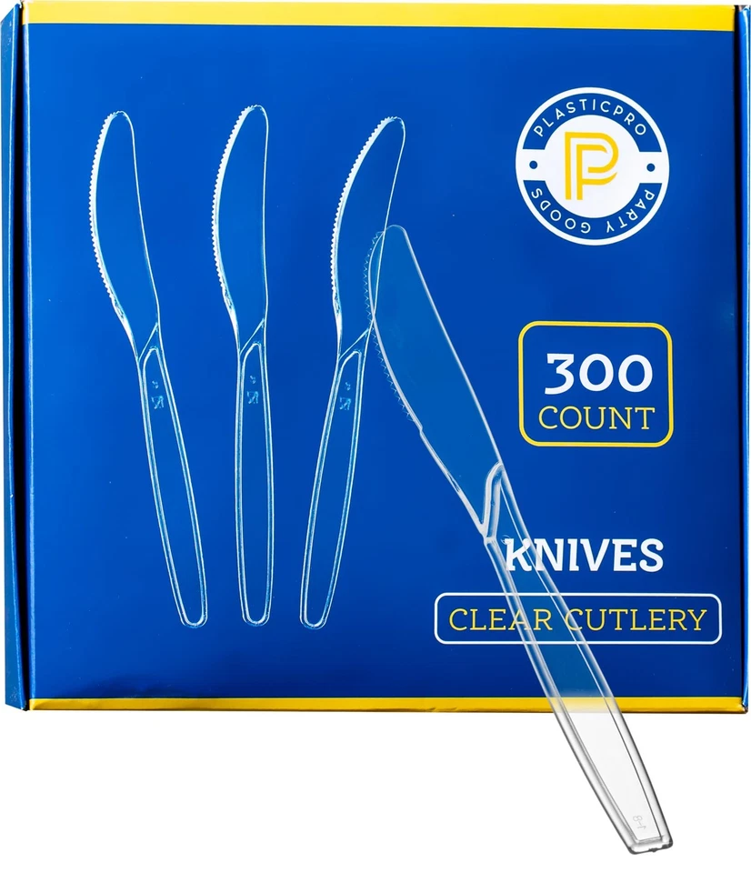 Cuchillos desechables de plástico transparente caja de 300 unidades Foto 1 de 4
