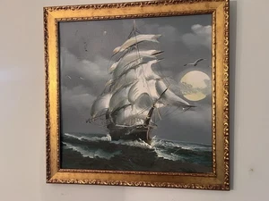 Maritimes traditionelles gerahmtes Ölgemälde von Clipper Schiffen auf etwa 24x24 - Bild 1 von 9