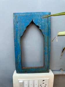 1890 Antique Old Wooden Hand Crafted Arch Blue Mirror Frame Wall Hanging Mirror - Picture 1 of 12