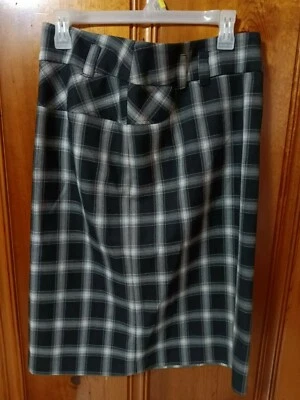 BRANDON THOMAS Womans 10 black white plaid classic pencil skirt zip hook   ~252 - Image 1 of 2