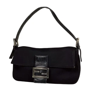 Vintage FENDI Mamma Baguette Zucca Shoulder Bag Black Canvas 26424 Auth - Picture 1 of 7