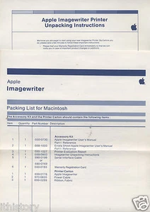 ITHistory (1983) APPLE PACKING LIST/ Unpacking Imagewriter Printer OF3 - Imagen 1 de 1