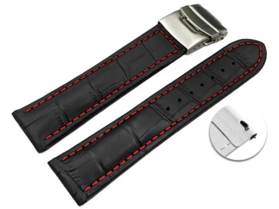 Schnellwechsel Faltschließe Uhrenarmband Leder Kroko schwarz rN 18mm 20mm 22mm 2 - Bild 1 von 2