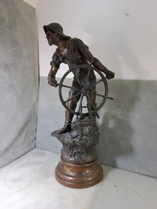 Antique Le Pilote Par Xavier Raphanel France ~ Spelter Bronze Statue Large - Picture 1 of 24