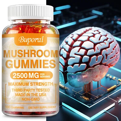 BUPORAI Mushroom Gummies 2500mg -Lion's Mane, Cordyceps, Reishi -Nootropic Brain Booster