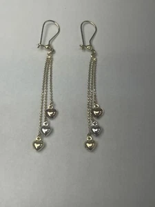 14kt Tri Gold Dangle Earrings With Hearts - Picture 1 of 7