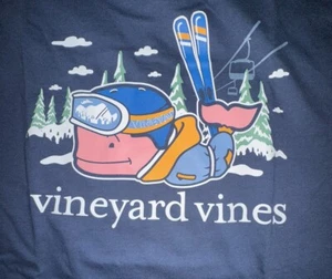 Vineyard Vines L/Sleeve Shirt Ski Whale Snow Boys Girls Blue Medium NWT - Picture 1 of 3