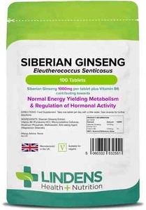 Siberian Ginseng 1000mg 100 Tablets Energy Lindens UK - Picture 1 of 2
