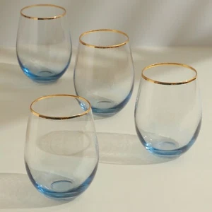 Juego de cuatro vasos de diseño G Decor Lázaro azul ombre con borde dorado - Imagen 1 de 5