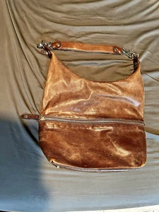 Hobo International braune Kieselleder-Schultertasche mit Reißverschluss vorn 15x11 - Bild 1 von 12