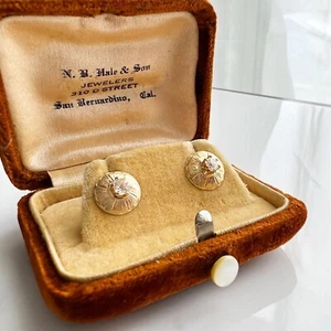 ANTIQUE • Art Nouveau 10k Yellow Gold Old Mine Cut Diamond Flower Stud Earrings - Picture 1 of 5