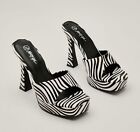 Nasty Gal, Zebra print faux leather 5.25" pedestal heel platform mules, SZ 8