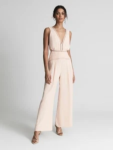 REISS Womens Blush MAEVE WIDE LEG RESORT JUMPSUIT UK Size 12 - Picture 1 of 7