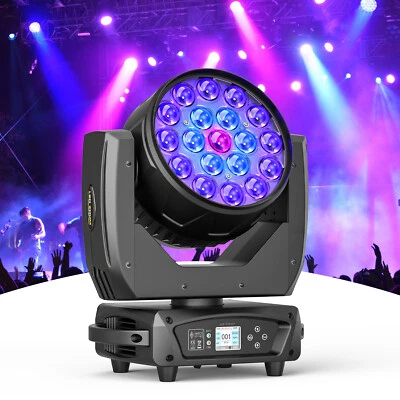 LED Zoom Moving Head Stage Light RGBW DMX Beam Wash Lighting DJ Disco Bar 19x20W - Image 1 of 4