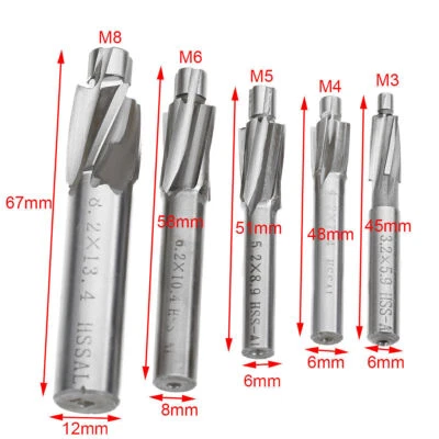 5X HSS M3-M8 End Mill Cutter Set Counterbore Mould Solid Slot Drill Bit Tool AO - Image 1 of 4