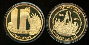ONE 24K GOLD PLATED 1 OZ. NINE-ELEVEN ROUND (S103) DIFFERENT SCENES - Picture 1 of 4